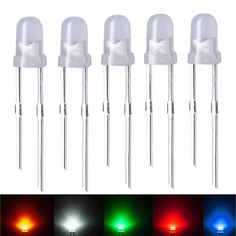 50/100 szt. 3mm 5mm 8mm zestawy diod LED z dyfuzyją mgły, zielony/czerwony/niebieski/żółty/biały, diody elektroluminescencyjne