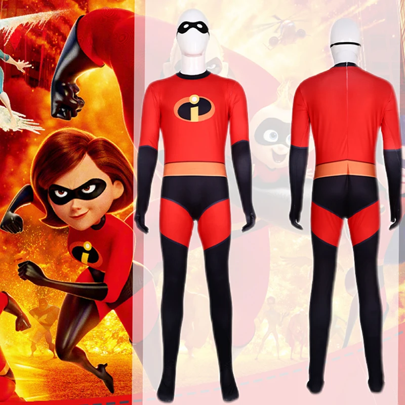 

The Incredibles Cosplay Costume Anime Red Jumpsuit Bodysuit Mask Full Superhero Halloween Parent Child Clothing For Men Women