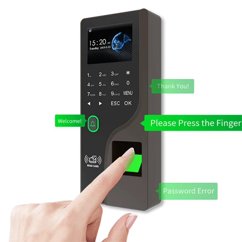 Fingerprint Attendance Machine 2.4-Inch Password RFID Card Mobile Phone Opens The Color Screen Biometric Door Lock Time Record