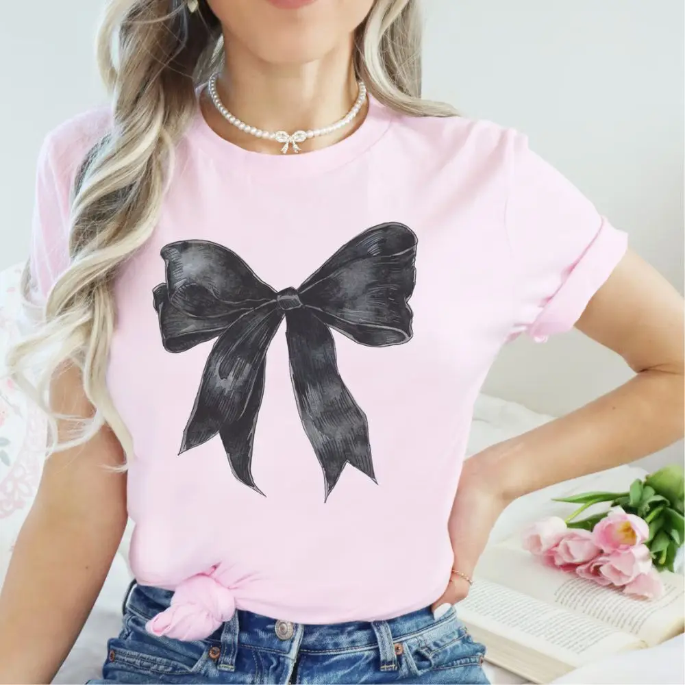 

Bow T Shirt Coquette Aesthetic T-Shirt Soft Girl Era Dark Shirt Preppy Harajuku Fashion Short Sleeve Coquette Gift for Her