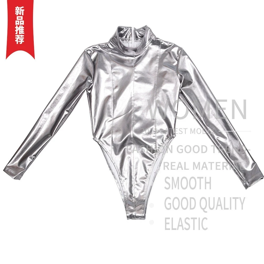 

Sexy High Neck Tights Shiny High Cut Triangle Soft Bodysuit Women Glossy Glue Coating Pole Dancing Leotard Skinny Body Corsetry