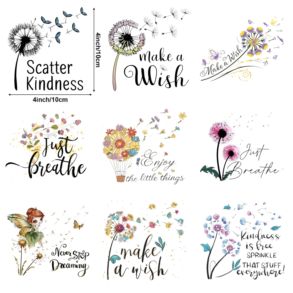 9 Pcs Floral Whimsy Iron on Transfers iron on decals Easy to heat press decals DTF Transfers Ready for clothing, T-shirts,