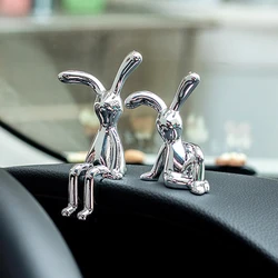 Cute Rabbit Figurine Modern Style Cartoon Bunny Sculptures Silver Sitting Rabbit Ornament Living Room Decoration
