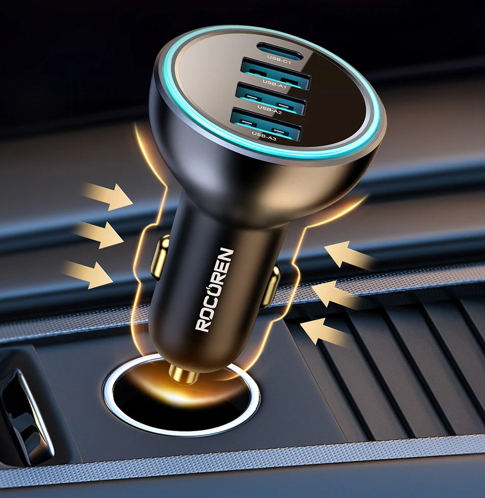 Rocoren 4-in-1 USB Typ-C Autoladegerät 55W Schnellladegerät PD QC4.0 USB-C Autoladegerät-Adapter für iPhone Xiaomi Samsung – Detail 25