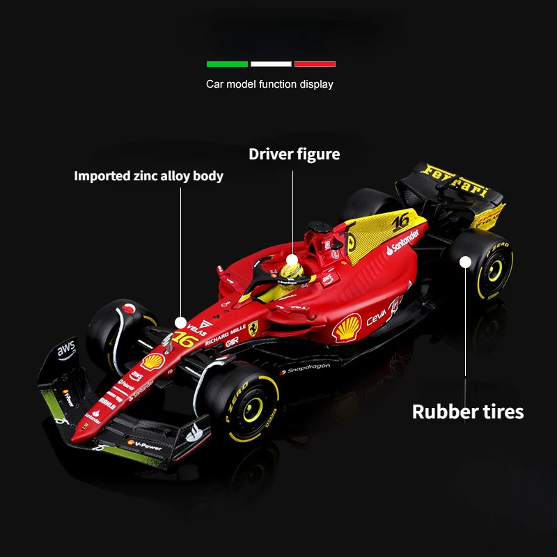 Bburago ferrari F1-75 modelo de carro de corrida genuíno metal diecast brinquedos, 75 ° aniversário, liga de simulação, menino presentes, 1:24, 2022