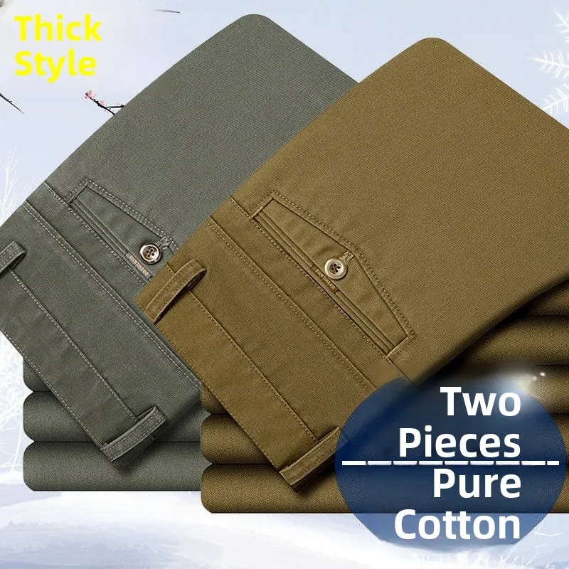 

Свободные хлопковые брюки с высокой талией для мужчин среднего возраста и ли, повседневные длинные брюки для мужчин против морщин, брюки для папы