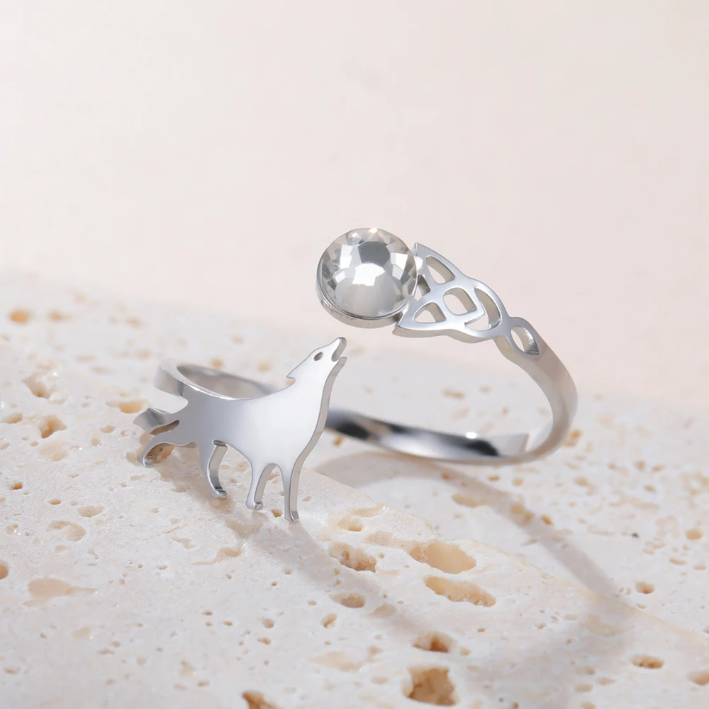 Dawapara Heulender Wolf Zirkon Verstellbarer Ring Tier Totem Celtics Knoten Glückssymbol Edelstahlschmuck – Detail 11