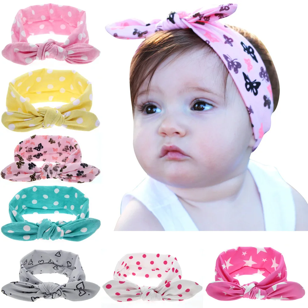 12pcs/lot Cute Cartoon Newborn Baby Elastic Bow Hair Band Soft Rabbit Bunny Ears Polka Dot Headband for Kids