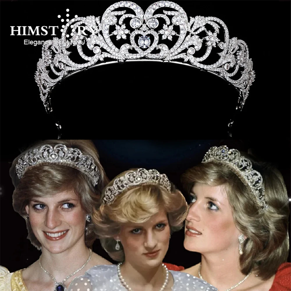 

Himstory European The Spencer Tiaras Diana Princess Hair Crowns Wedding Tiaras Cubic Zirconia Birthday Party Headwear Headdress