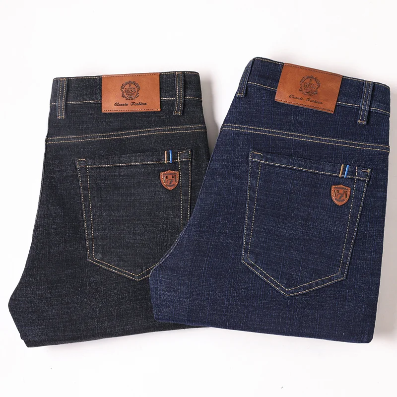 Calça jeans reta e elástica para homens, calça jeans justa, elástica, de marca masculina, casual, tamanho grande, 38, 40, 2024