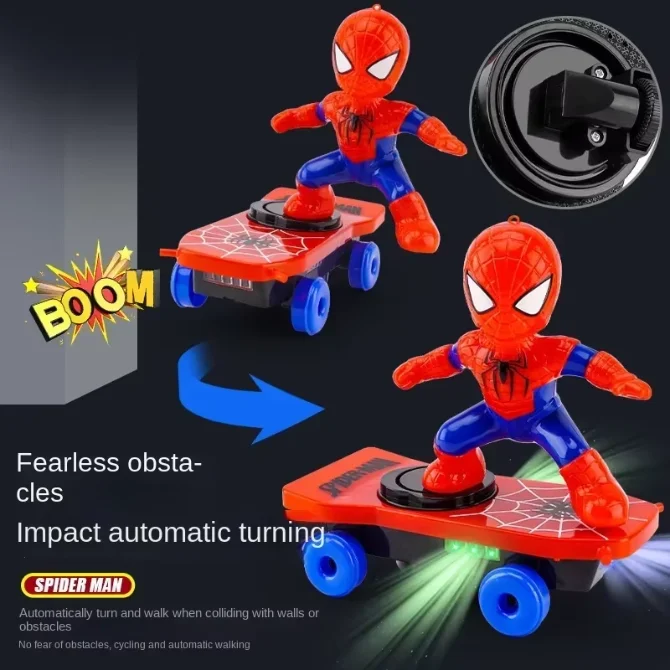 New Spiderman Automatic Flip Rotation Skateboard acusto-Optic Car Electric Music Toy Stunt Scooters regalo di natale Anime