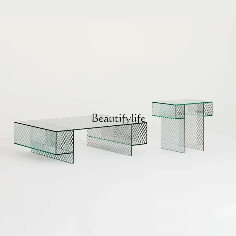 

Italian Honeycomb Tea Table Creative and Slightly Luxury Lattice Living Room Tempered Glass Coffee Table
