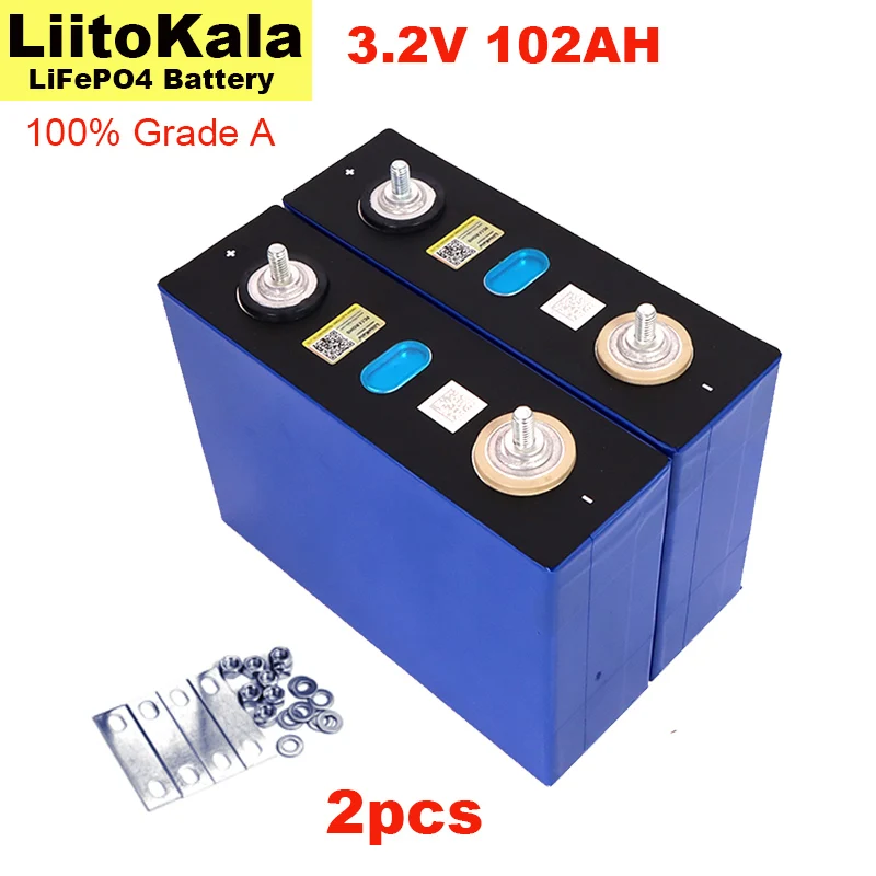 1-2pcs LiitoKala 3.2V 102Ah Battery LiFePO4 Lithium phospha DIY 12V 24V 300A Electric car RV Solar Energy storage system Grade A