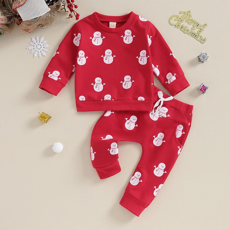 Kids Winter Holiday Snowflake Print Sweater and Pants Set Toddler Boys Girls Christmas Outfits 2Pcs Long Sleeve Clothes Set