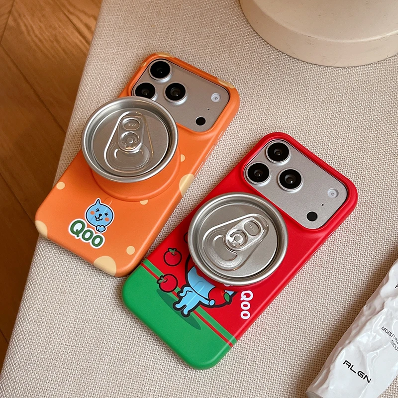 

Korean Cute Soda Bottle Holder Magnetic Phone Case For iPhone 17 16 Pro 15 Pro Max Hard Cover with Magsafe Stand Kawaii Funda