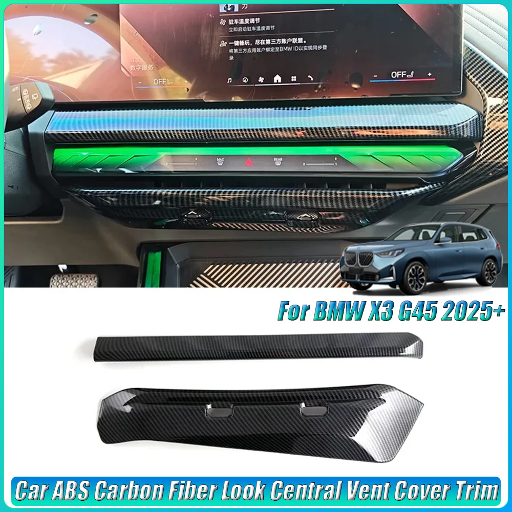 

Car ABS Carbon Fiber Look inner Armrest Rear Water Cup Frame Central Vent Cover Trim For BMW X3 G45 2025+ Auto Accessories