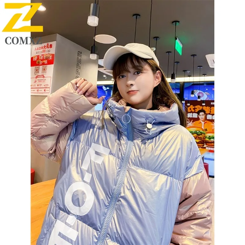 COMXZ Men Thickened Winter Cotton Windbreaker Loose Puffer Coat Vintage Hong Kong Style Streetwear Windproof Warm Hood Parka