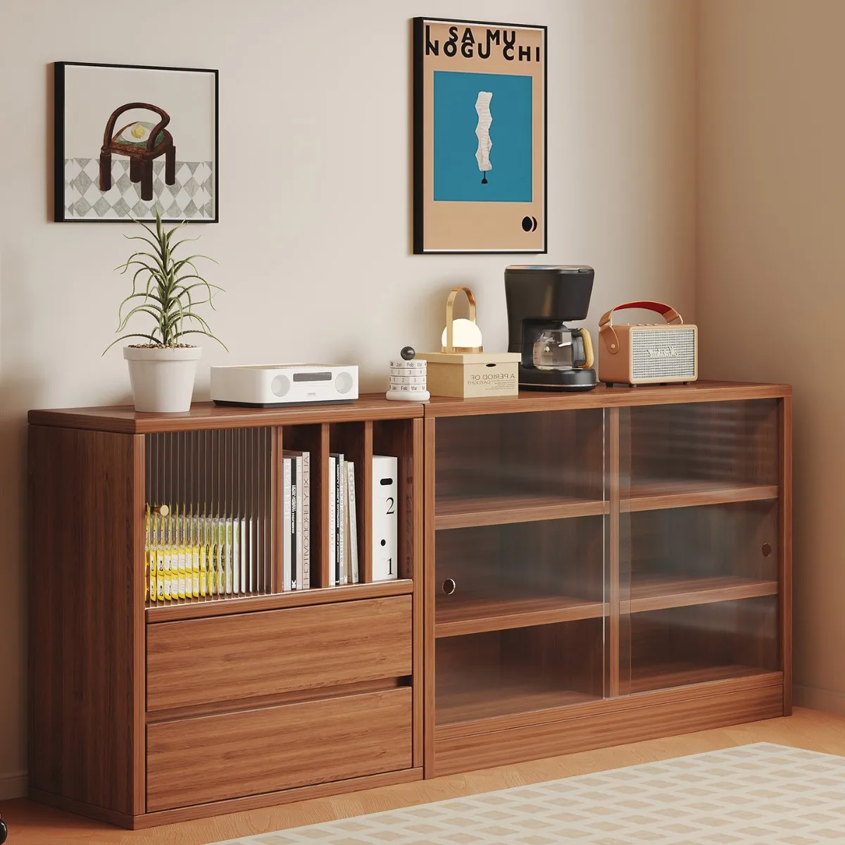 #Solidwood core chest of drawers walnut living room dustproof second-hand storage cabinet drawer storage sideboard combined book