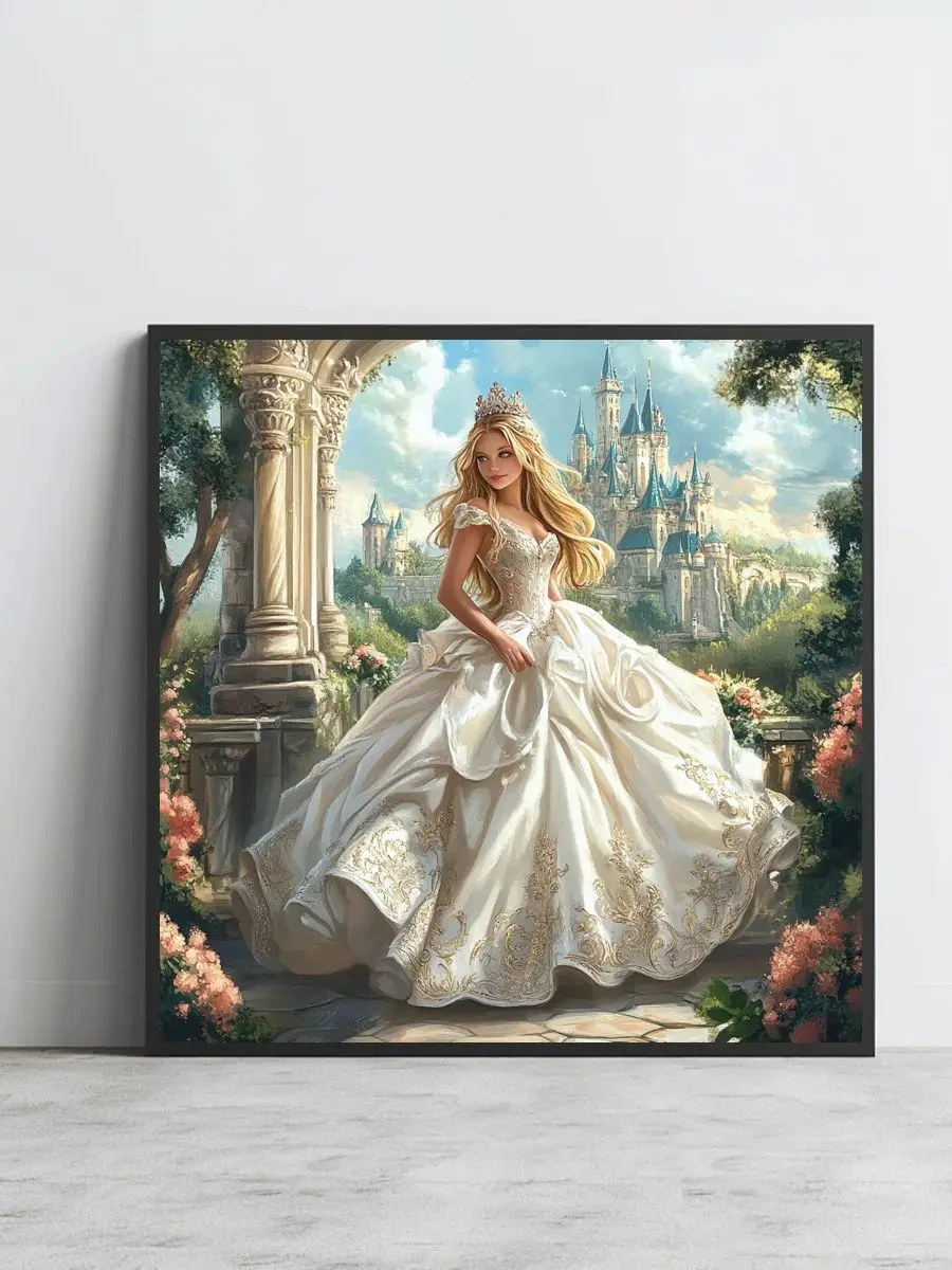1 Stück 50X50CM/19,7 Zoll Eine Prinzessin im weißen Kleid Kreuzstich-Set DIY-Set 11CT/14CT Neu eingetroffen Wanddekoration Vollstickerei – Detail 1