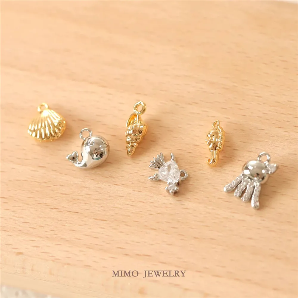 

1PCS DIY Handmade Accessories with Copper-plated Real Gold Mini Zircon Marine Life and Animal Pendants