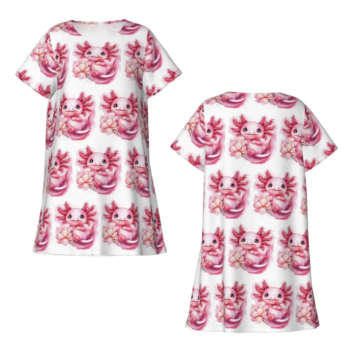 

Cartoon Pink Axolotl Salamander Short Sleeves Nightdress For Sleepshirts Women Short Sleeve Nightgowns Loose Pajama Dress