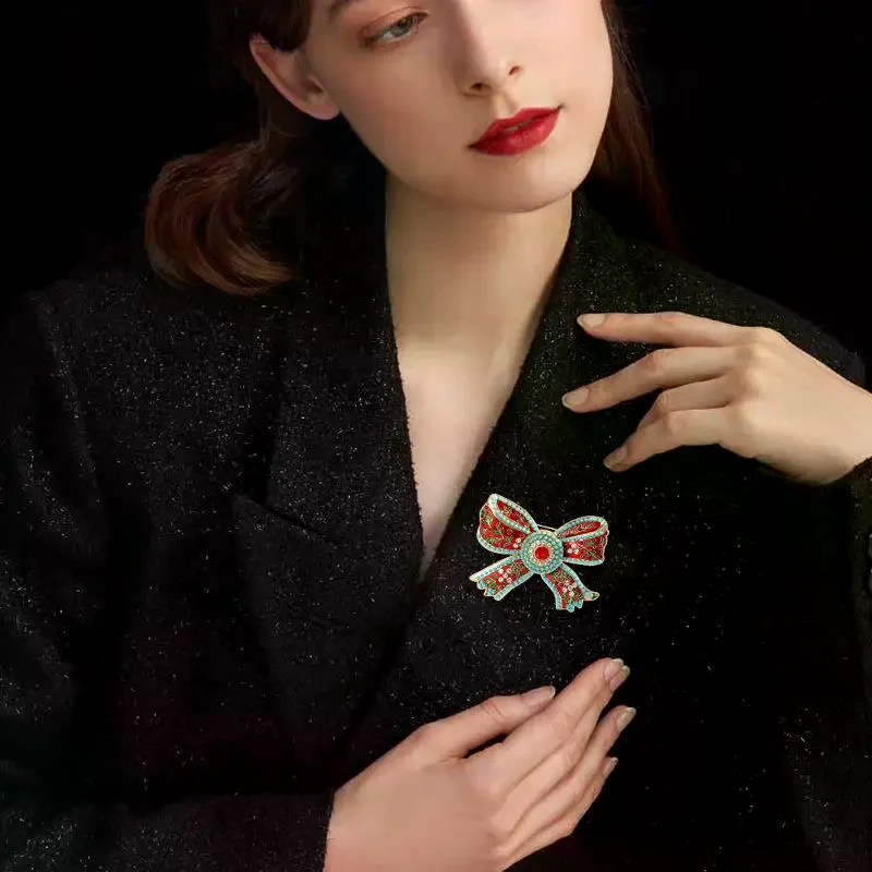 Vintage Big Bowknot Brooch For Women Elegant Bow Brooch Versatile Shiny Party Office Corsage Clothing Accessories Gift