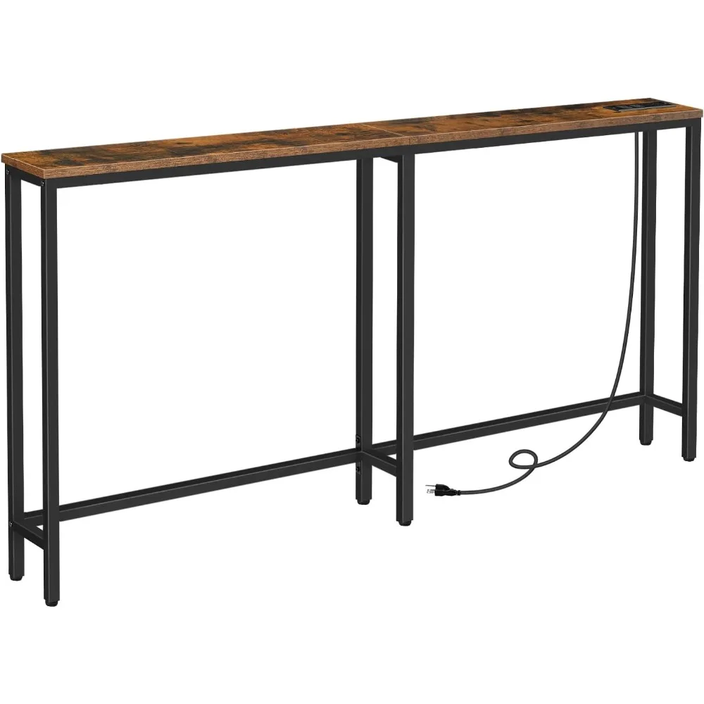 

5.9" Skinny Console Table with Charging Station, 63" Narrow Console Table with Power Outlets, Long and Thin Sofa Table, Slim En