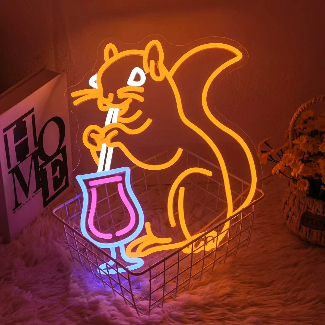 Cocktail Squirrel Neon Sign Funny Animal Drinking LED Bar Light USB Powered for Home Wall Decor Man Cave Pub Gift
