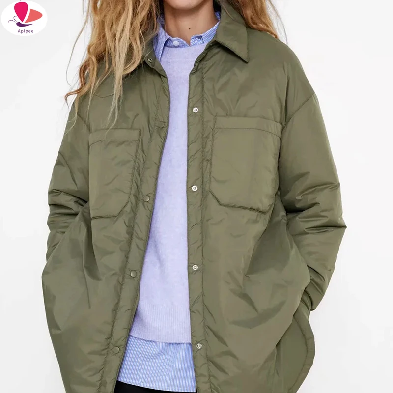 Za Women's Shirts Jackets Thin Parka Oversize Shirt Coats Femme Armygreen Outerwear Coats Bf Long Sleeve Khaki Coat Trf 2024