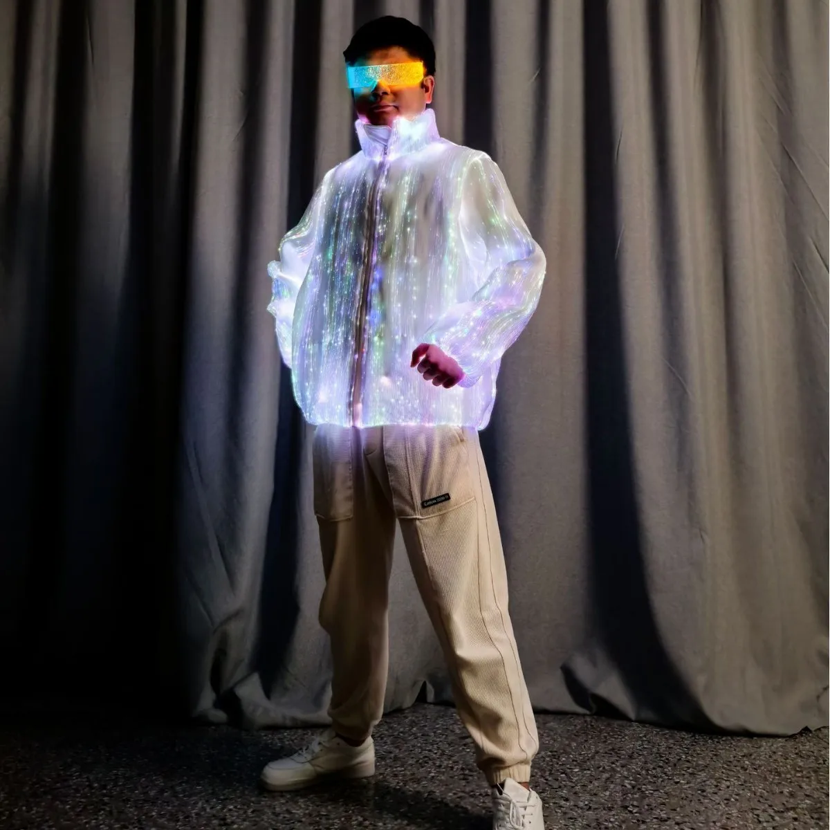 

Men's luminous clothing Amazon popular LED European and American fashion colorful luminous fiber optic cotton clothing stage per