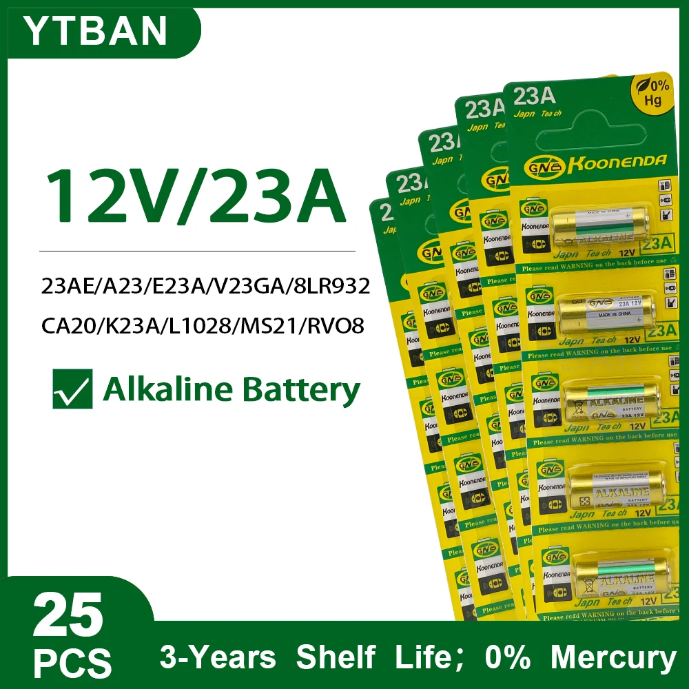 

25PCS 23A 12V Batteries Remote Control Toys Primary Dry Alkaline Battery L1028 21/23 A23 E23A K23A V23GA GP23A RV08 LRV08