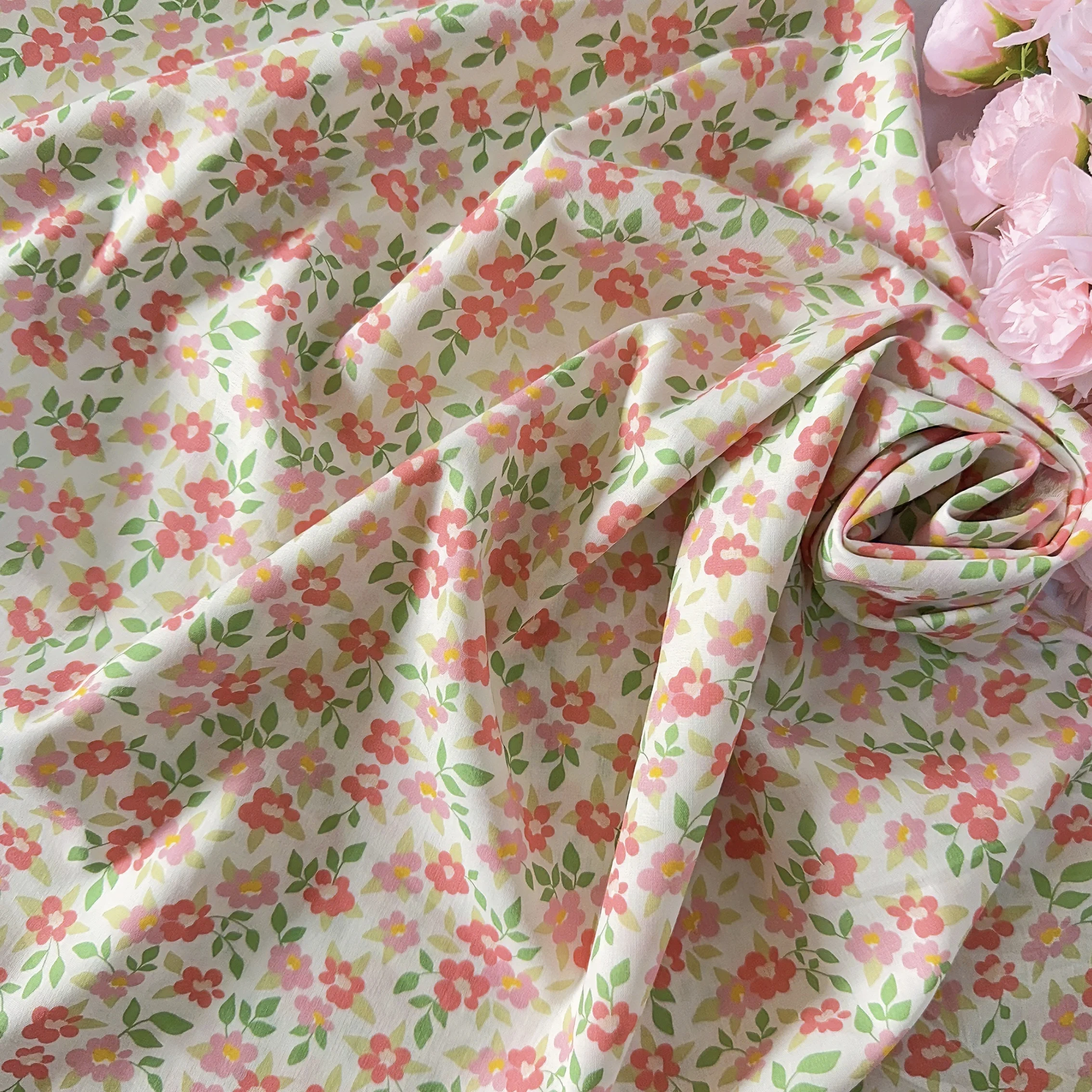Cotton Floral Printed Fabric Pink Flower Leaf By The Meter DIY Sewing For Dress Pillow Cover Tablecloth Home Textile Material