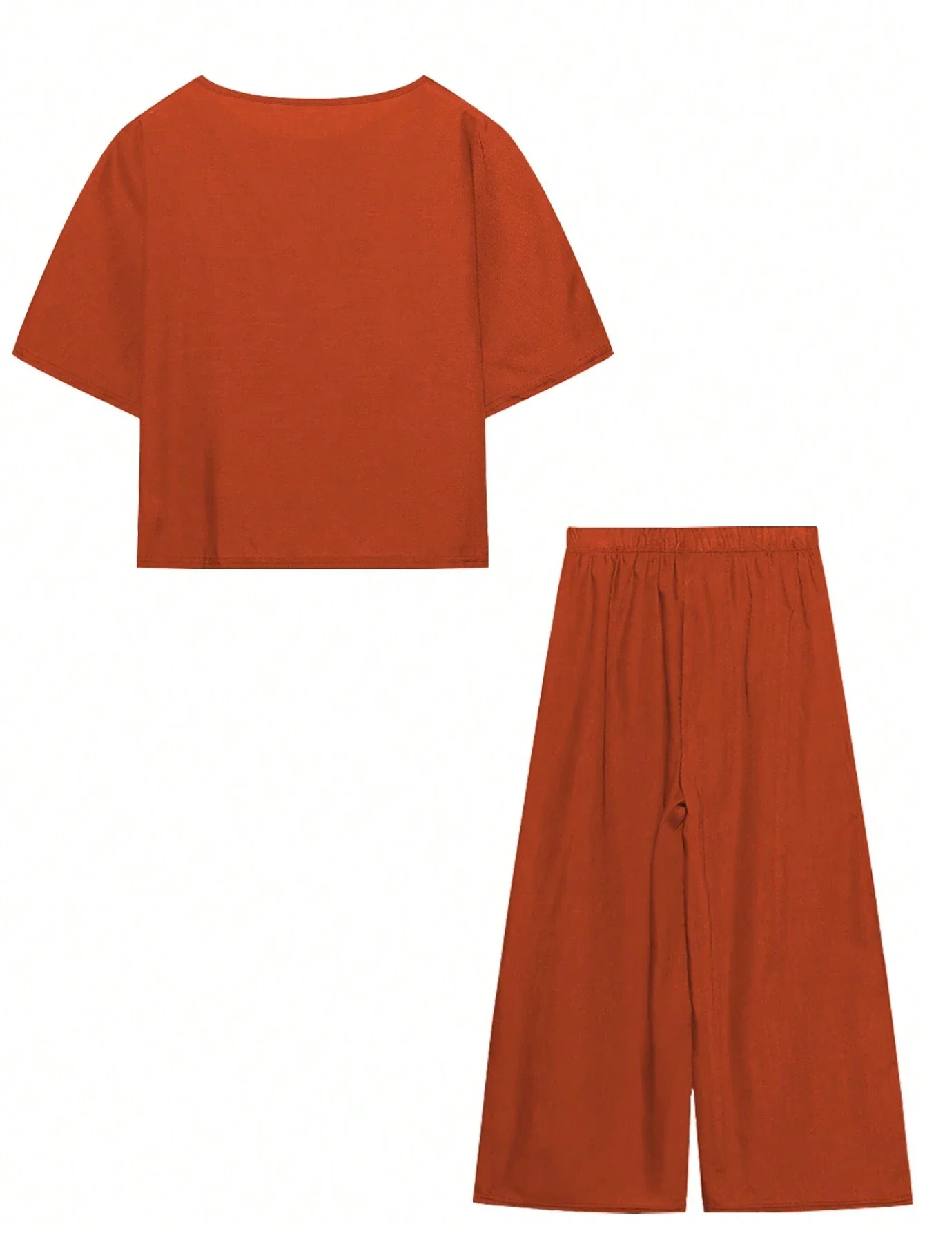 

Women's Batwing Sleeve Round Neck Top And Wide Leg Pants Set