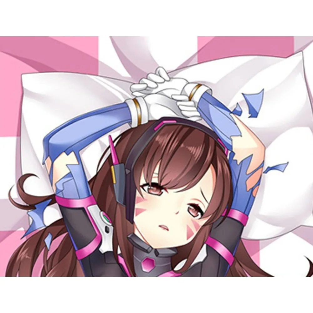 Brown Hair Gaming Girl D Va Dakimakura Sleeve Smooth Stretchy Fabric Sleeping Pillow Protective Cover
