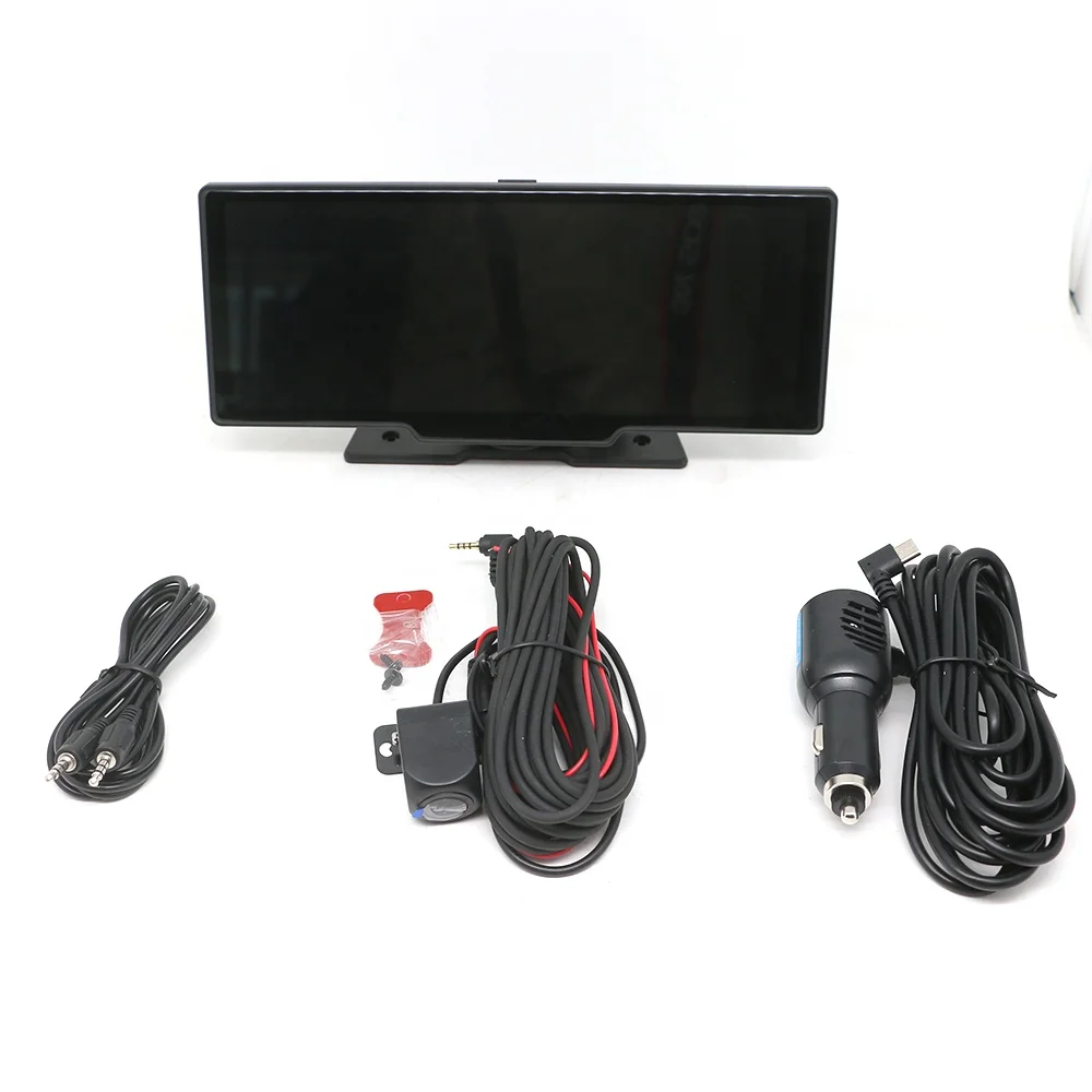 10.26 IPS Car Dash Cam DVR مسجل سيارة مزدوج يدعم الرؤية الليلية Carplay اللاسلكية وAndroid Auto