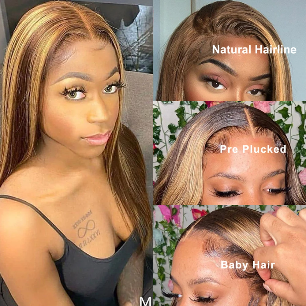 Brasileira Mel Loira Remy Lace Frontal Peruca para Mulheres, Ombre Cabelo Humano, Transparente Lace Front Wig, Colorido Remy Cabelo, 13x4