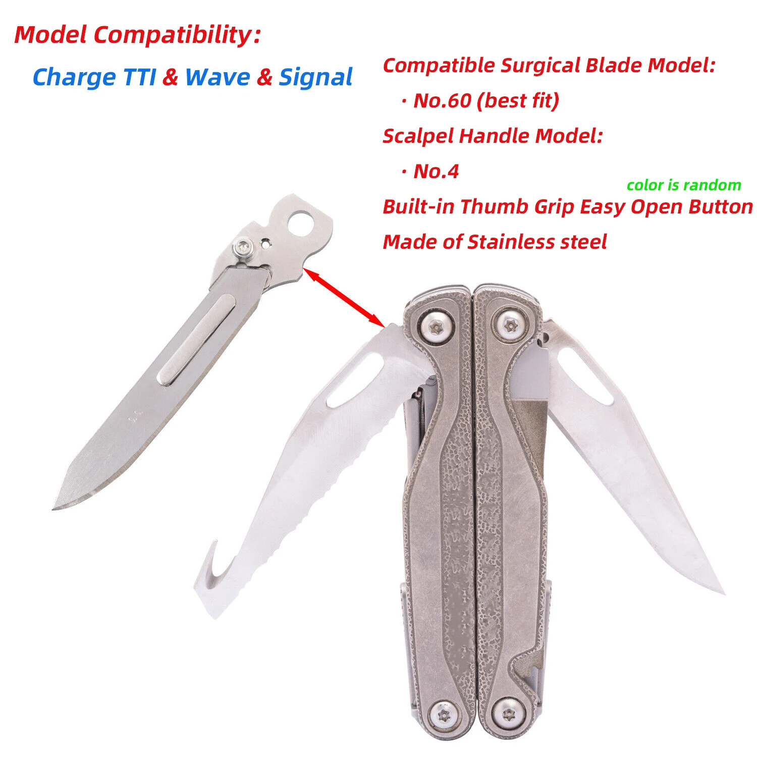 For Leatherman TTI Wave Signal Scalpel Handle with Thumb Grip Easy Open Button Fits Surgical Blades No.60 CNC DIY Accessories