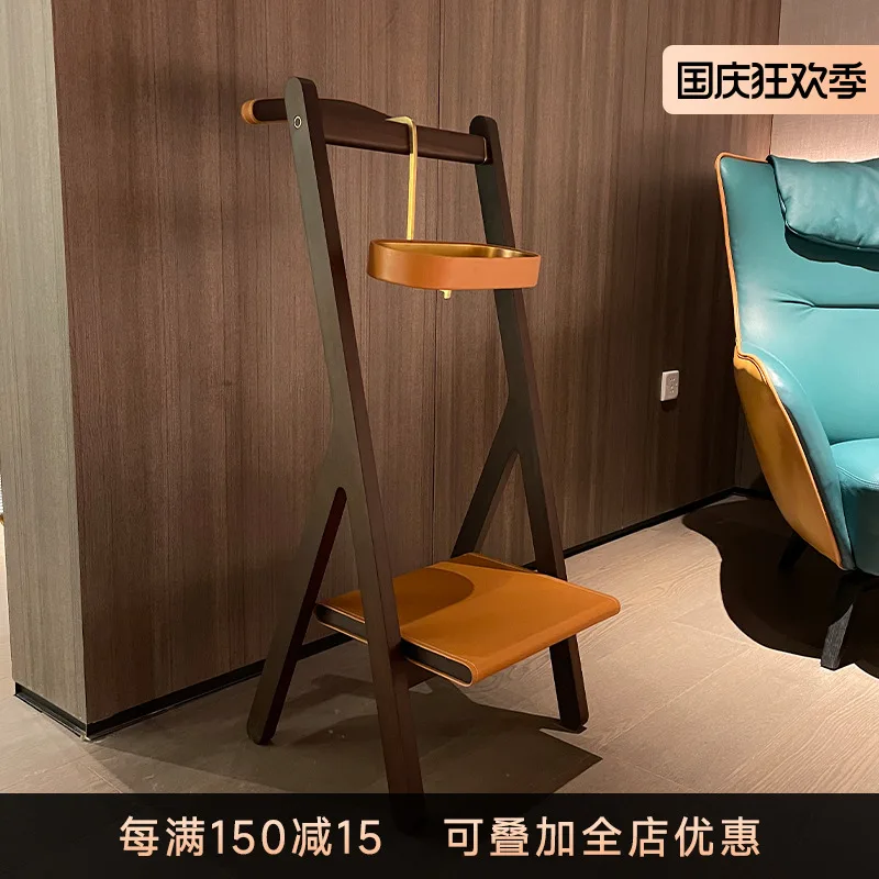 Customized Italian minimalist style saddle leather hanger, floor to ceiling bedroom, solid wood clothing rack, home rack,