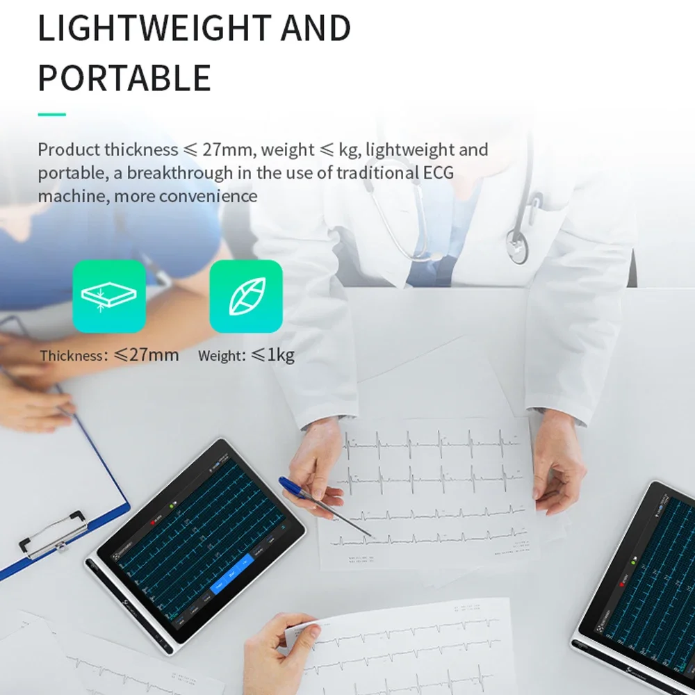 Handheld AI 12 Channels ECG Tablet Chargeable 12 Lead EKG Machine 7\'\' Inch Touch Screen for Clinics Hospitals
