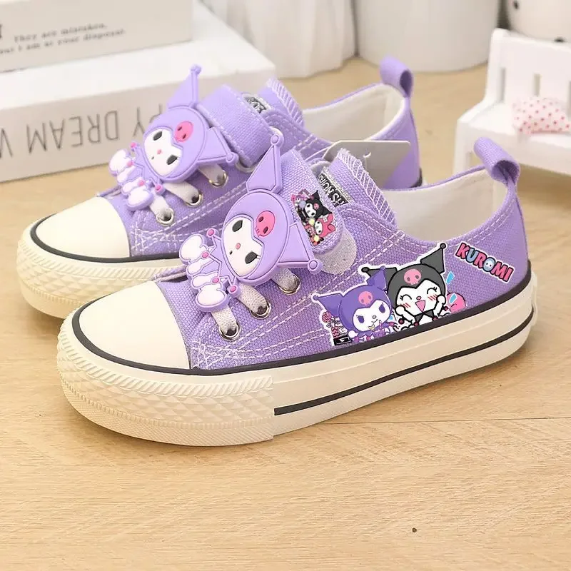 حار Kuromi فتاة حذاء قماش سانريو مرحبا كيتي Kawaii الطفل أحذية رياضية أحذية التزلج الكرتون هدية القماش أحذية منخفضة أعلى أحذية رياضية