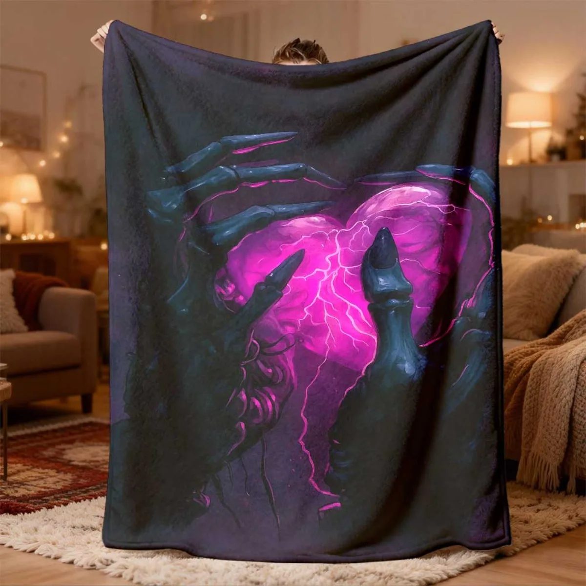 Mystic Lightning Hands Blanket Throw 150x200cm Decorative Supernatural Gothic Sci-Fi Cosy Warm Home Couch Cover Art Print