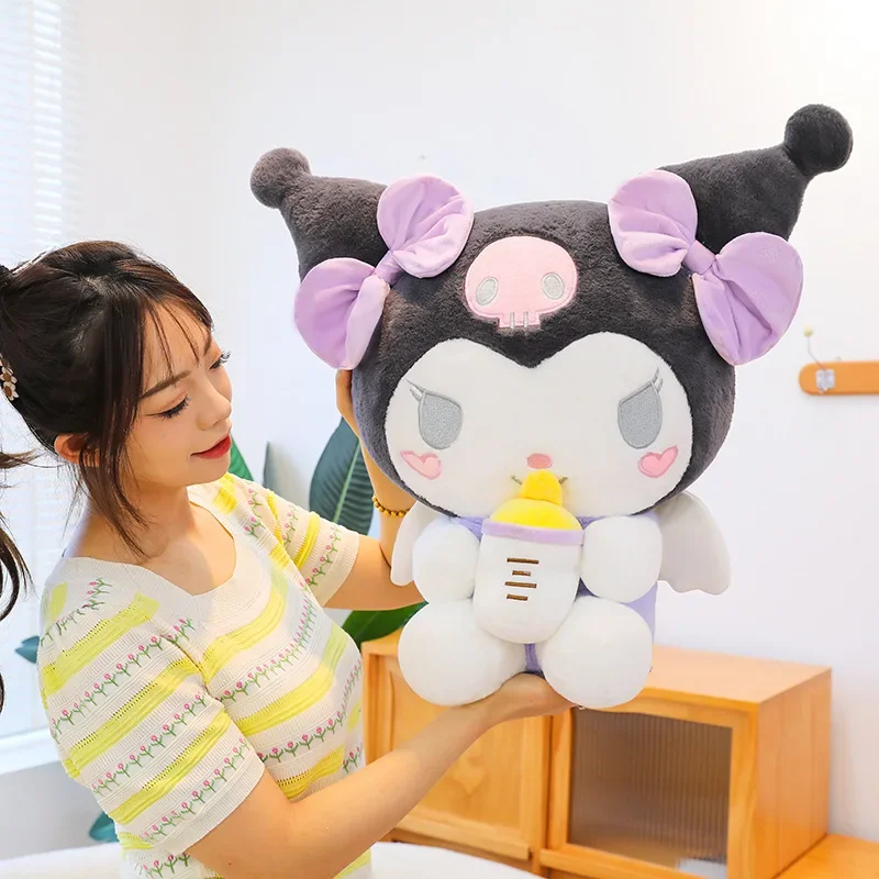 60Cm Cartoon Sanrio Babyfles Kuromi Knuffel Kawaii My Melody Soft Gevulde Knuffels Pop Big Size Leuke Kussen verjaardagscadeau