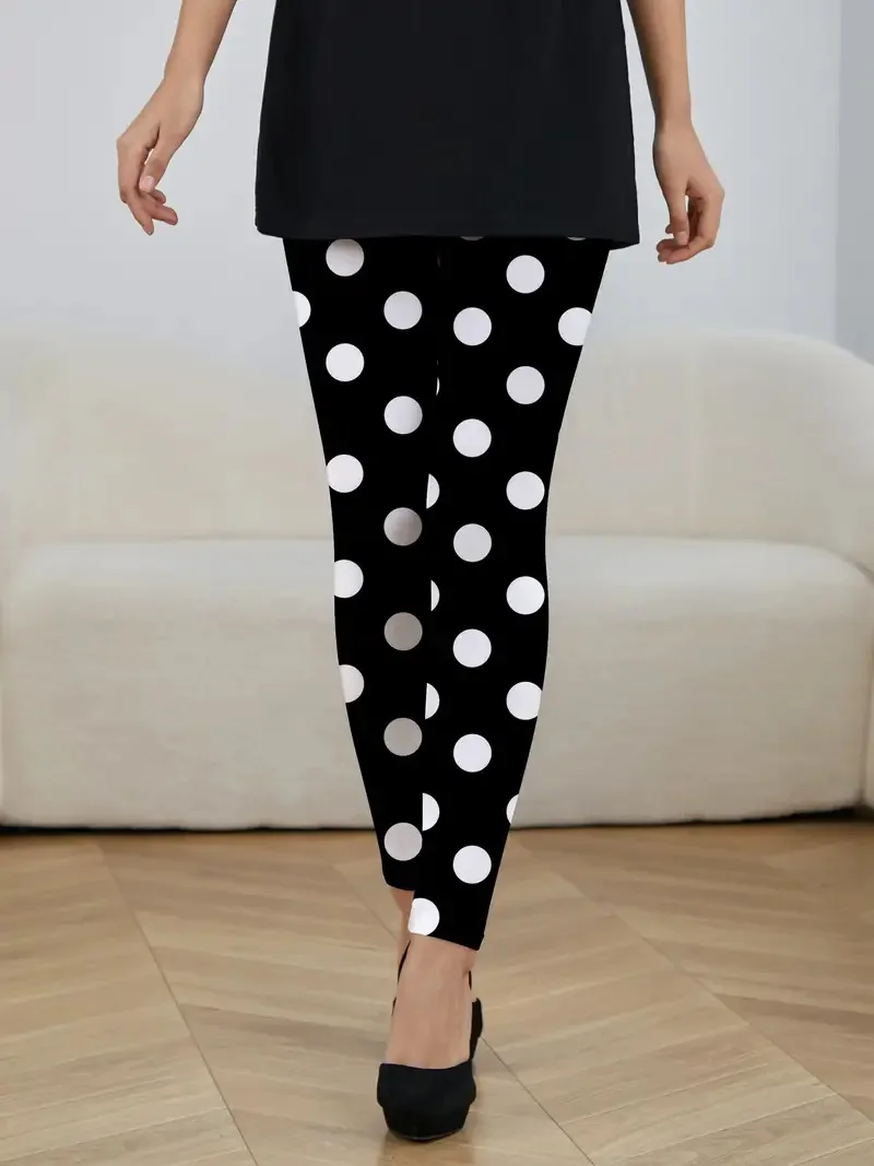 Classic polka dot print elastic elastic waist slim-fit hip lift leggings women wear every day