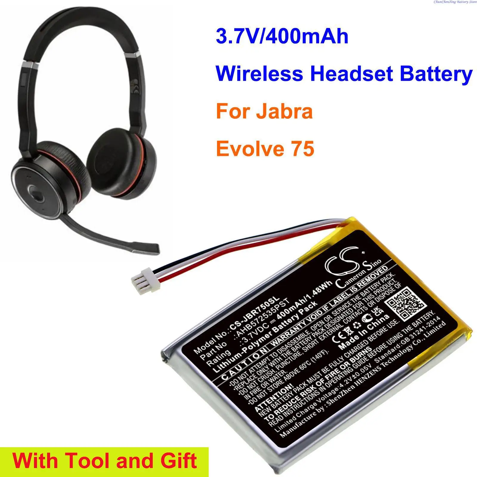  400mAh Wireless Headset Battery AHB572535PST for Jabra Evolve 75