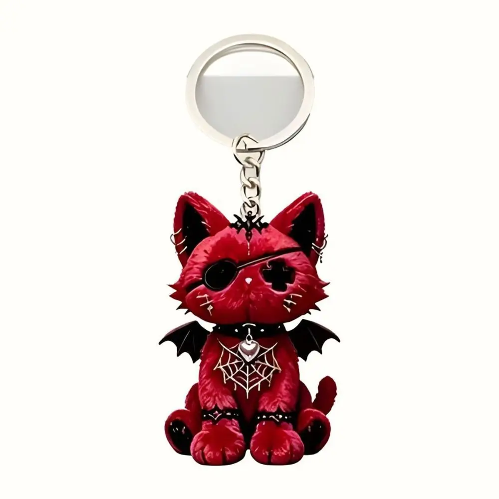 2D Flat Design Acrylic Keychain Wounded Cat Style Y2K Style Cat Keychain Spooky Design Acrylic Material Kitten Pendant