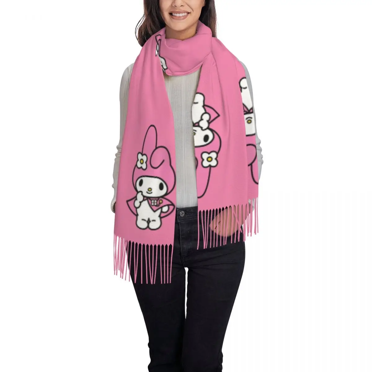 Custom Melody Cartoon Scarf Wrap for Women Long Winter Fall Warm Tassel Shawl Unisex Scarves