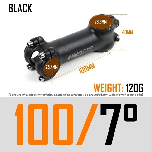 UNO Fahrrad Vorbau Ultraleicht 7/17/35 Grad 28,6x25,4 MM 60-130 MM MTB Road Vorbau Fahrrad für Gabel Berg MTB Fahrrad Kalloy Schwarz Splitter
