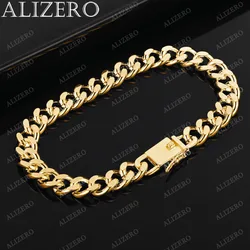 ALIZERO 18K Gold 8MM Flat Side Chain Bracelets For Men Women Wedding Banquet Party Fashion Fine Jewelry Wholesale