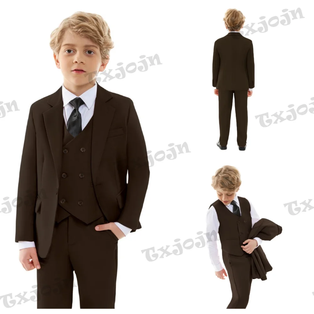 Brown Classic Boy Suits Ring Bearer Outfit Kids Wedding Dress Clothes Handsome 4 Pieces Suit Set For Formal Occasion Performance