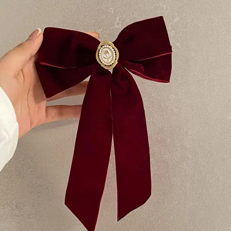 1pc New Black Velvet Bow Hair Pins Elegant Fabric Alloy Roses Hair Clips for Women Fashion Ponytail Accessories